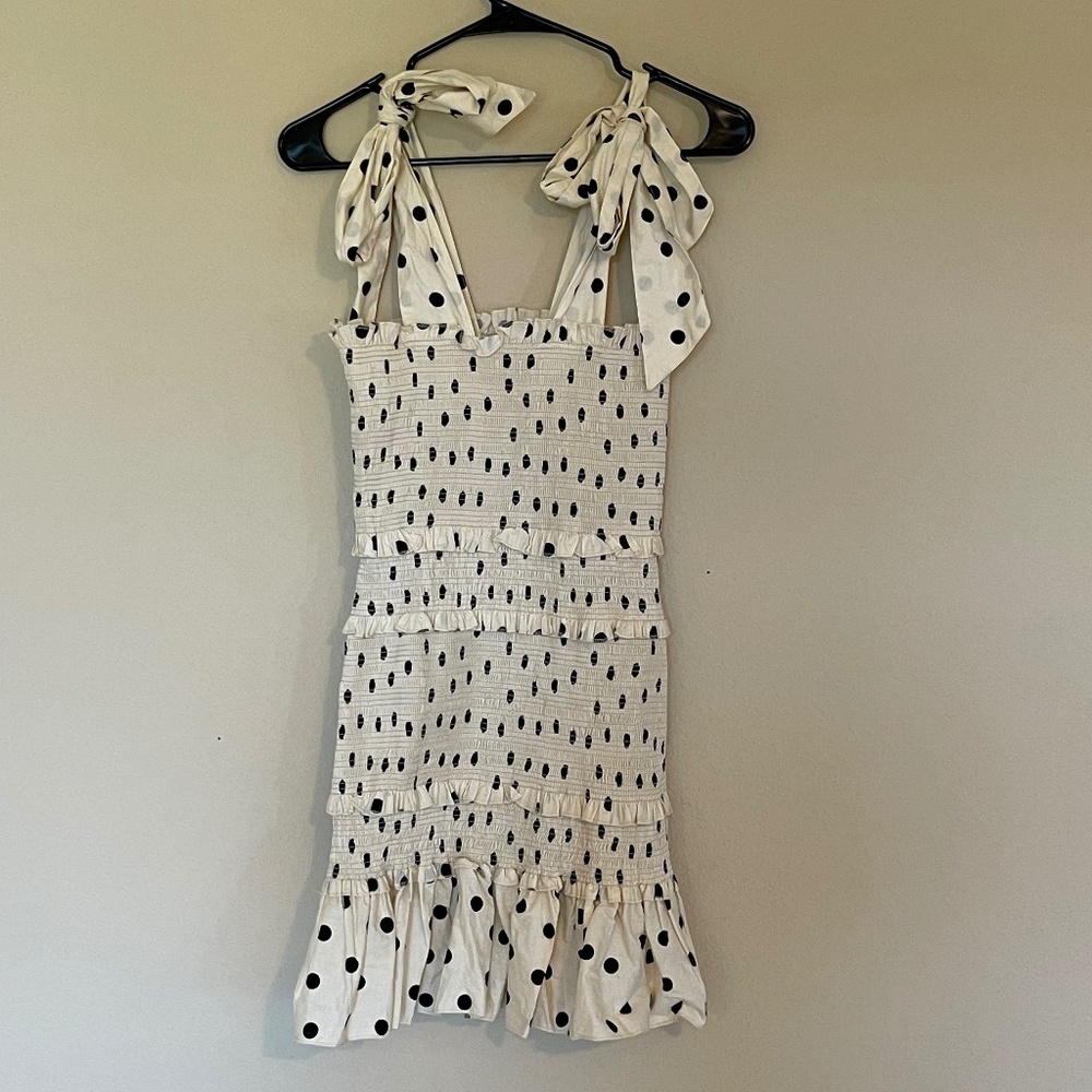 White w/ Black Polka Dot Smocked Dress